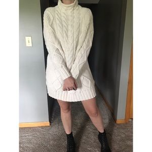 Zara Ivory White Cable Knit Sweater Mini Dress